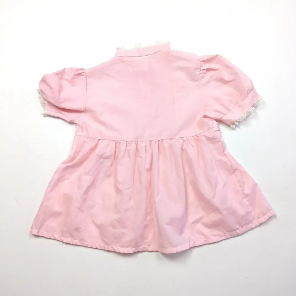 Vintage Blouse Girls Size 8-9 Pink Rosette Short Sleeve